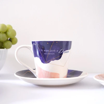 Gambar Delicia Cangkir & Saucer Keramik 220 ml Set 2 pcs - Ungu/Pink