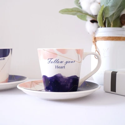 Gambar Delicia Cangkir & Saucer Keramik 220 ml Set 2 pcs - Ungu/Pink