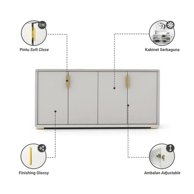 Gambar Informa Irvin Lemari Kabinet 4 Pintu High Gloss - Khaki