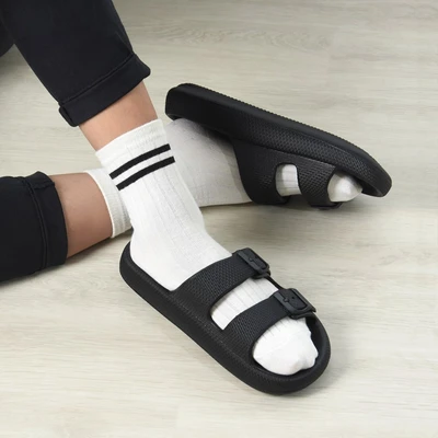 Gambar Ataru Ukuran 40/41 Sandal Double Strap Thick Slides - Hitam