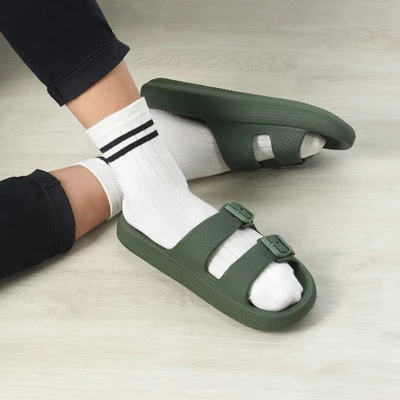 Gambar Ataru Ukuran 40/41 Sandal Double Strap Thick Slides - Hijau