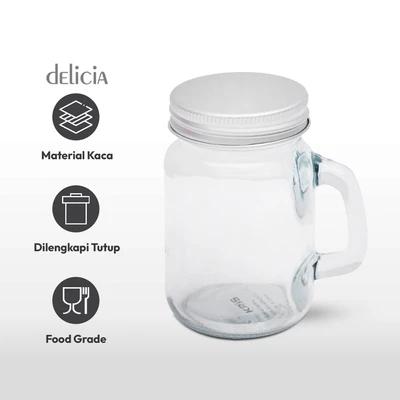 Gambar Delicia Mason Mug Jar Kaca Dengan Tutup 150 ml Set 4 pcs Transparan