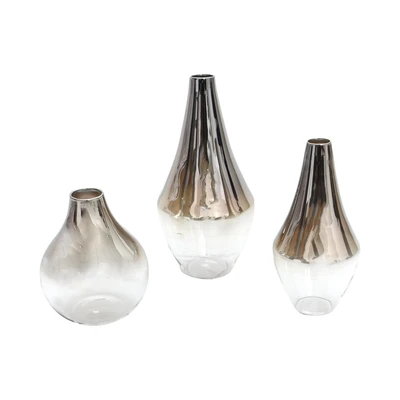 Gambar Informa Trixy Vas Bunga Kaca 9.5x20.5x33 cm Set 3 Pcs - Silver Nikel
