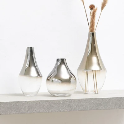 Gambar Informa Trixy Vas Bunga Kaca 9.5x20.5x33 cm Set 3 Pcs - Silver Nikel
