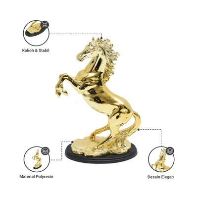 Gambar Informa Patung Miniatur Kuda Rearing 36.5 cm - Gold