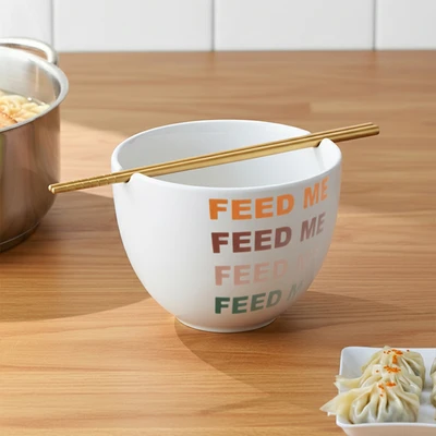 Gambar Appetite Mangkuk Porcelain Dengan Sumpit Feed Me 16.8 cm - Putih