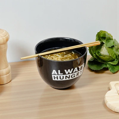 Gambar Appetite Mangkuk Porcelain Dengan Sumpit Hungry 16.8 cm - Hitam