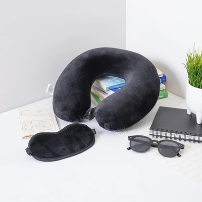 Gambar Passport Bantal Leher Memory Foam & Penutup Mata - Hitam