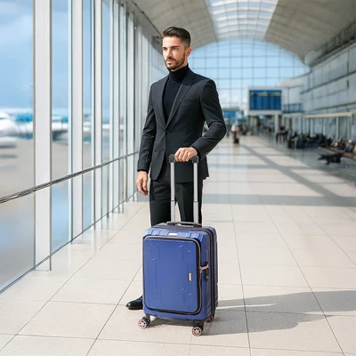 Gambar Legend Walker Whale Koper PC & ABS TSA Lock Expandable Front Open 20 Inch - Biru Navy