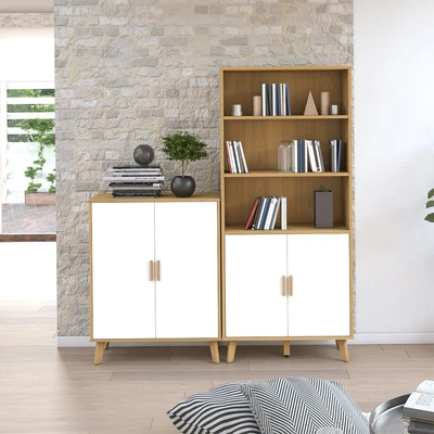 Gambar Informa Grecia Rak Buku Dengan 2 Pintu - Putih/Cokelat Oak