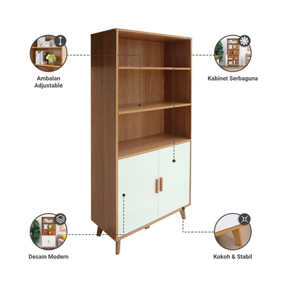 Gambar Informa Grecia Rak Buku Dengan 2 Pintu - Putih/Cokelat Oak