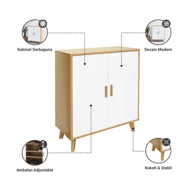 Gambar Informa Grecia Lemari Kabinet 2 Pintu - Putih/Cokelat Oak