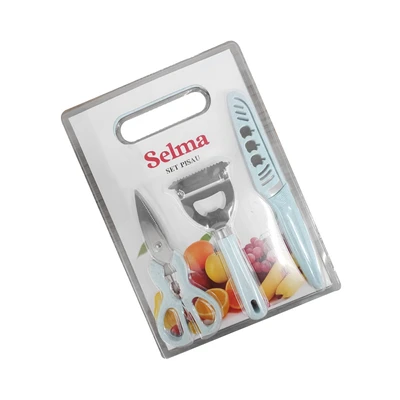 Gambar Selma Lily Pisau Dapur Dengan Talenan Set 4 pcs - Hijau