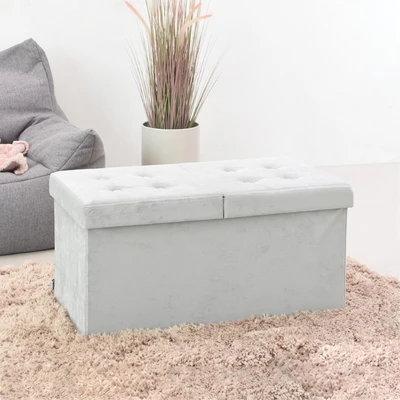 Gambar Informa Bangku Ottoman Lipat Fabric Velvet Double - Abu-Abu