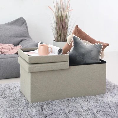 Gambar Informa Bangku Ottoman Lipat Fabric - Putih Ivory
