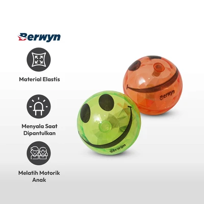 Gambar Berwyn 7.5 cm Mainan Lightup Bouncy Ball Smilley Random