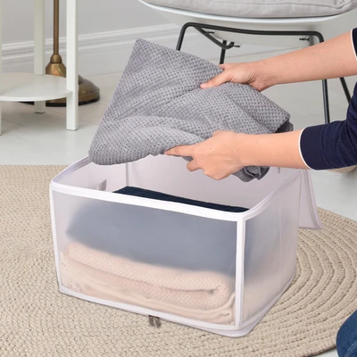 Gambar Stora Kotak Penyimpanan Lipat Tutup Ritsleting 52x30x30 cm - Putih