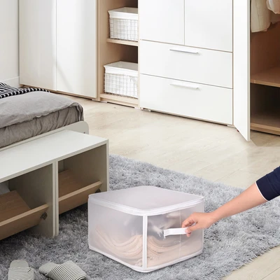 Gambar Stora Kotak Penyimpanan Lipat Tutup Ritsleting 52x30x30 cm - Putih