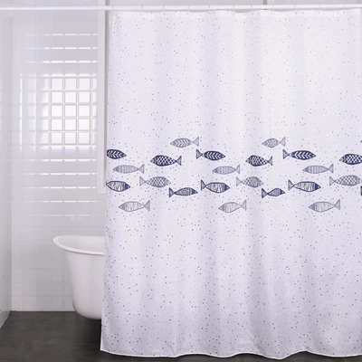 Gambar Forhom Tirai Kamar Mandi Dengan C Hooks Fish 180x200 cm - Blue