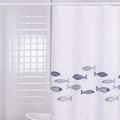 Gambar Forhom Tirai Kamar Mandi Dengan C Hooks Fish 180x200 cm - Blue
