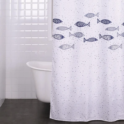 Gambar Forhom Tirai Kamar Mandi Dengan C Hooks Fish 180x200 cm - Blue
