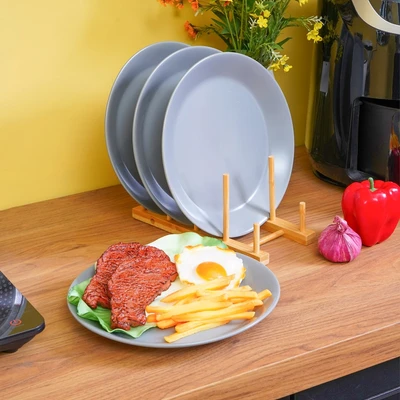 Gambar Appetite Sevyn Piring Makan Dengan Rak Set 4 pcs - Abu-Abu