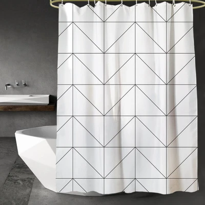 Gambar Forhom Tirai Kamar Mandi Dengan Hooks Geometri 180x180 cm