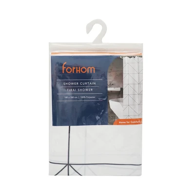 Gambar Forhom Tirai Kamar Mandi Dengan Hooks Geometri 180x180 cm