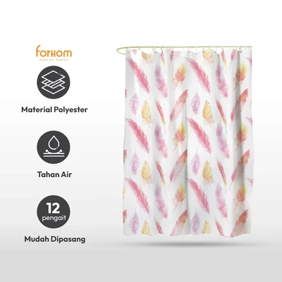 Gambar Forhom 180x180 Cm Tirai Kamar Mandi Dengan Hooks - Pink