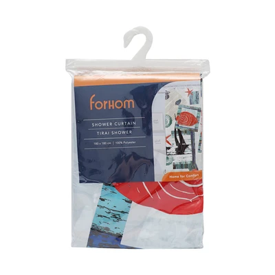 Gambar Forhom Tirai Kamar Mandi Dengan C Hooks Sea 180x180 cm - Biru