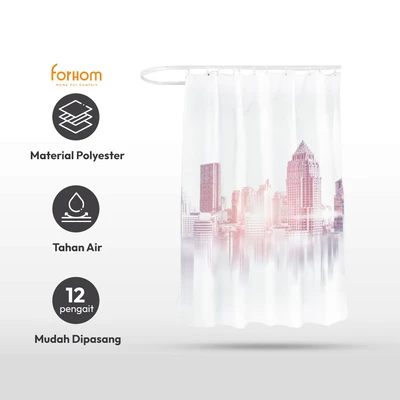Gambar Forhom Tirai Kamar Mandi Dengan C Hooks City 180x180 cm