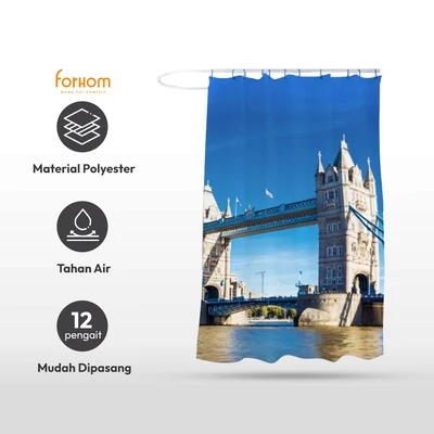 Gambar Forhom 180x180 Cm Tirai Kamar Mandi Dengan Hooks London