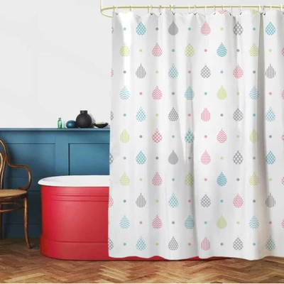 Gambar Forhom Tirai Kamar Mandi Dengan Hooks Waterdrop A 180x180 cm