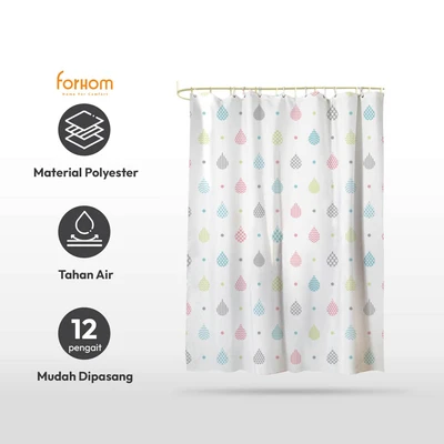 Gambar Forhom Tirai Kamar Mandi Dengan Hooks Waterdrop A 180x180 cm