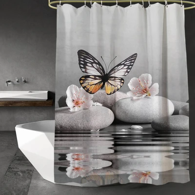 Gambar Forhom 180x180 Cm Tirai Kamar Mandi Dengan Hooks Butterfly