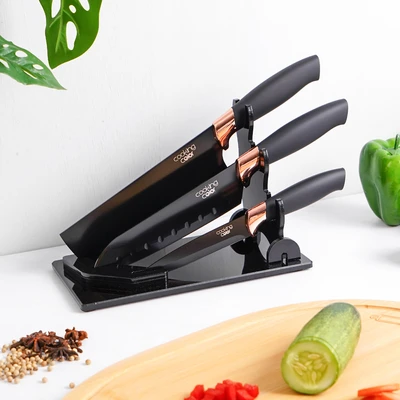 Gambar Cooking Color Madsen Pisau Dapur Dengan Stander Set 4 pcs - Hitam