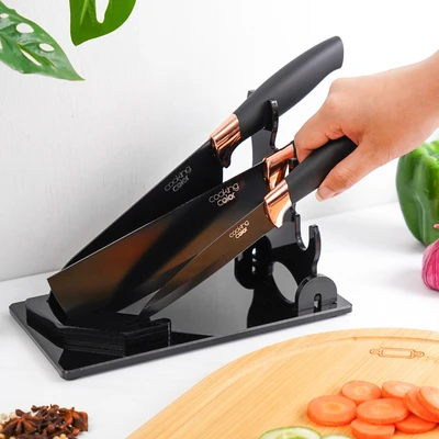 Gambar Cooking Color Madsen Pisau Dapur Dengan Stander Set 4 pcs - Hitam