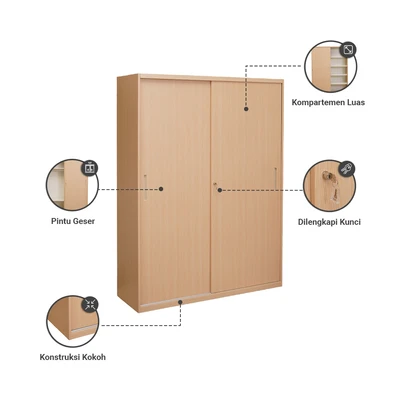 Gambar Selma Archy Lemari Pakaian 2 Pintu Geser - Cokelat Oak