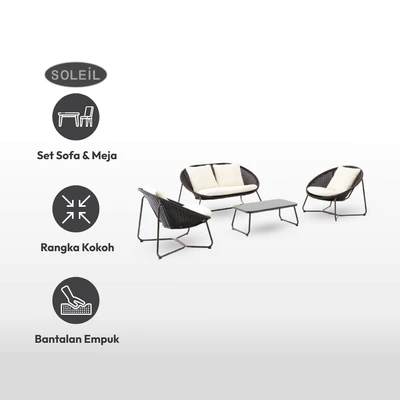 Gambar Soleil Wicker Morocco Kursi & Meja Teras Set 4 pcs