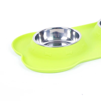 Gambar Pet Kingdom Ukuran S Mangkuk Hewan Double Silikon - Hijau