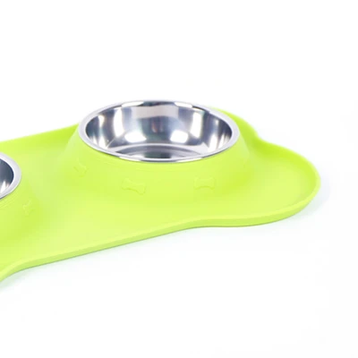Gambar Pet Kingdom Ukuran S Mangkuk Hewan Double Silikon - Hijau