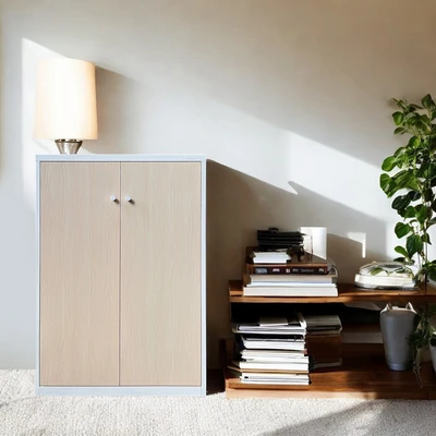 Gambar Selma Simson Kabinet Besi Metal Medium - Putih/Cokelat Wood