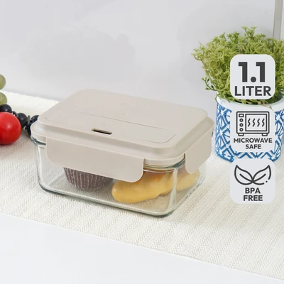 Gambar Glasslock Kotak Makanan Kaca Dengan Sendok & Garpu 1.1 Liter - Abu-abu
