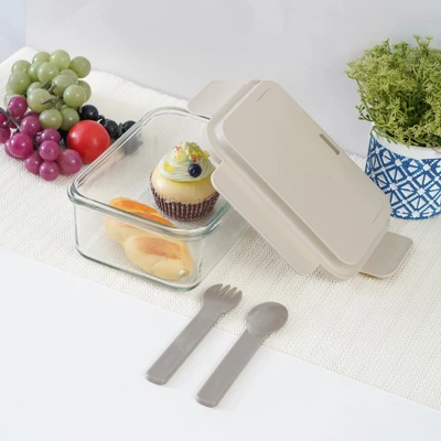 Gambar Glasslock Kotak Makanan Kaca Dengan Sendok & Garpu 1.1 Liter - Abu-abu