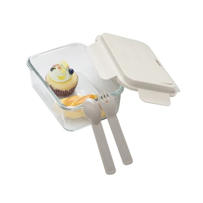 Gambar Glasslock Kotak Makanan Kaca Dengan Sendok & Garpu 1.1 Liter - Abu-abu