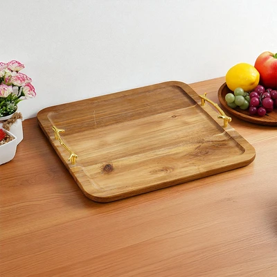 Gambar Cooking Color 35x35 cm Sayo Nampan Saji Kayu Square - Cokelat