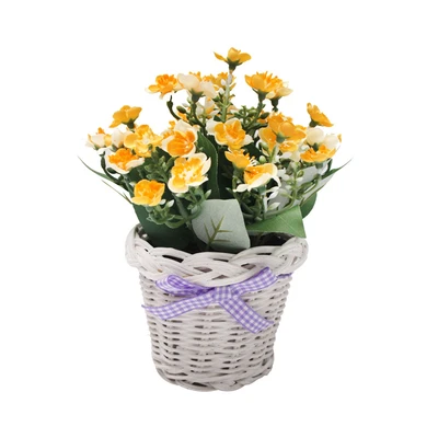 Gambar Arthome Bunga Artifisial Daisy Dengan Pot Rotan 16.5x16.5x17.8 cm - Kuning