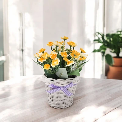 Gambar Arthome Bunga Artifisial Daisy Dengan Pot Rotan 16.5x16.5x17.8 cm - Kuning