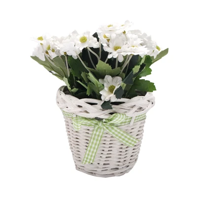 Gambar Arthome Bunga Artifisial Daisy Dengan Pot Rotan 16.5x16.5x17.8 cm - Putih