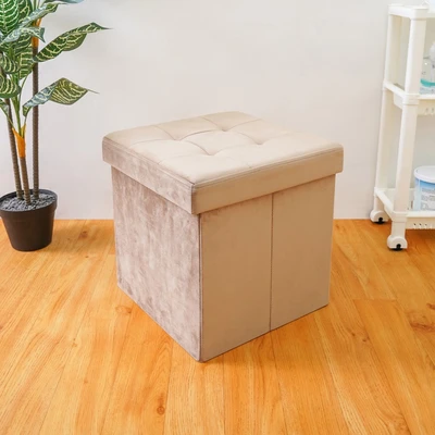 Gambar Stora Bangku Ottoman Lipat Fabric Velvet 38x38 cm - Krem Beige
